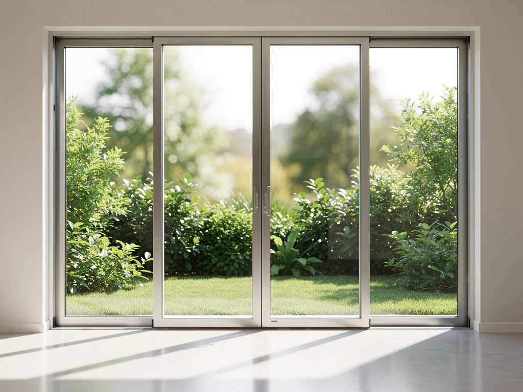 Baie coulissante en aluminium à double vitrage ouvrant sur un jardin